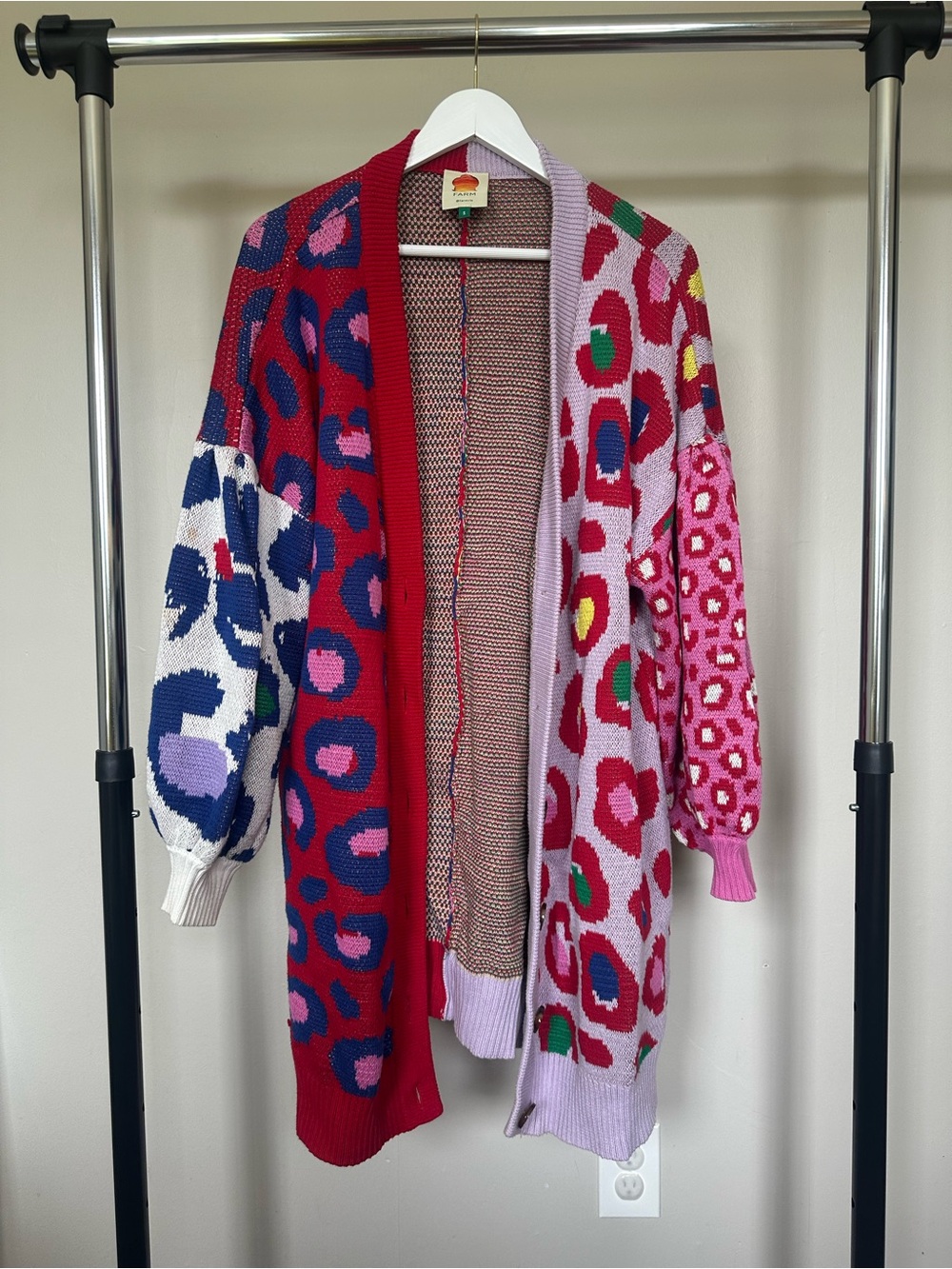 FARM Rio Colorblock Leopard Print Open Cardigan - Red, Pink, Blue, Lavender